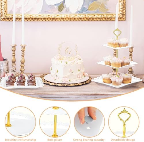Lazycorner 10 Pcs Dessert Table Display Stands Set , with 6 Pcs 3-Tier Cupcake Stand & 4 Pcs Food Serving Tray - Cookie Tray Rack Serving Tray Cake Display Tower for Wedding Baby Shower Tea Party - Image 5
