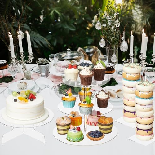 Pinkunn 6 Pcs Acrylic Cake Stand Set, 3-Tier Tower with Donut Holders - Image 5