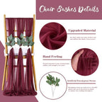 QueenDream Burgundy Chair Sashes Wedding: 16 Pieces Long Sheer Wedding Aisle Chair Decorations Tulle Chairs Covers with Artificial Eucalyptus - Image 3