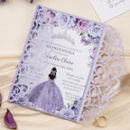 50PCS Wedding Invitation, Purple Hollow Laser Cut Custom Invitations - Image 4