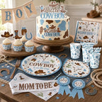 Cowboy Baby Shower Decorations for Boy, All-in-1 Retro Western Baby Shower Decorations with Balloon Arch Baby Boxes Plates Napkins Cake Toppers Tablecloth Backdrop Banner for Cowboy Rodeo Baby Shower - Image 2