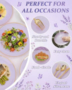 bUCLA 150PCS Purple Plastic Plates - Light Purple and Gold Disposable - Include 25 Each (Dinner & Dessert) lavender Plates, 25 Knives, 25 Forks, 25 Spoons & 25 Cups for Party, Birthday & Wedding - Image 6
