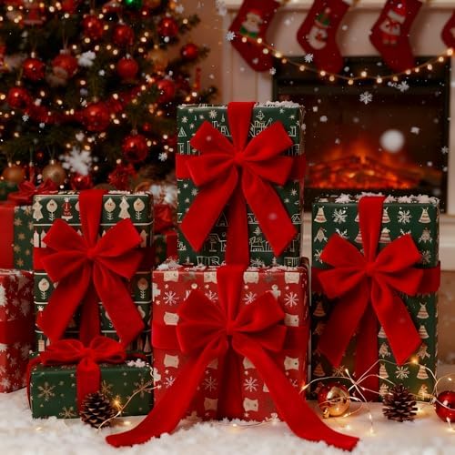 Meseey 4 Inch Wide Red Velvet Wired Ribbon, 10 Yards Solid Velvet Ribbon with Wire Edge for Christmas Tree, Wreaths, Gift Wrapping, Bows, Crafts - Image 3