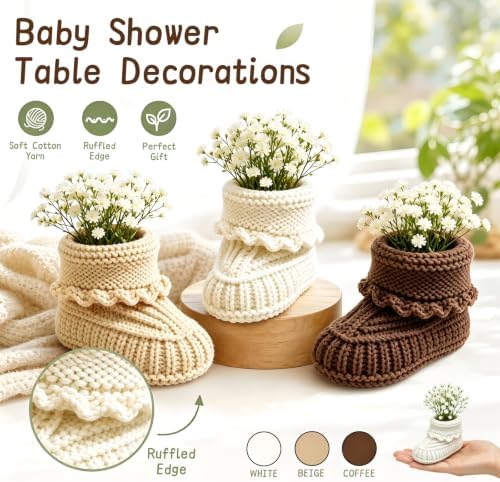 6 Sets Baby Shower Centerpieces,Crochet Knitted Baby Booties Table Decorations With Artificial Flowers Bulk DIY Boho Rustic Decor for Gender Reveal Party - Image 5