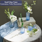 WARMALL Artificial Flowers with Vases, 16 Pcs Blue Bud Vases, & 81 Pcs Artificial Plants DIY Set Suitable for Centerpieces Table Weddings Party Office and Indoor Decor Mini Small Glass Clear - Image 4