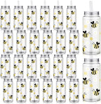 SiliFine 24 Pack Bee Party Favors Bee Cups with Lids and Straws 13.5oz by SiliFine