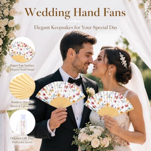 Vercraft 25 Sets Wildflower Hand Folding Fans, Wedding Favors for Guests - Image 4