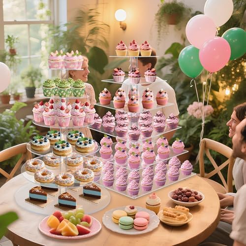 YestBuy Large Cupcake Stand,6 Tier Cupcake Tower, Round Cupcake Holder for 80 cupcakes, Clear Acrylic Cupcake Display Stand for Parties Events Gatherings and Dessert Table - Image 2