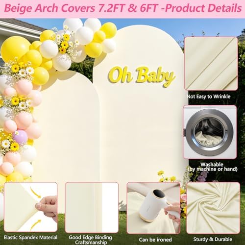 Beige Arch Backdrop Cover 7.2FT 6FT, Stretchy Spandex Wedding Arch Covers Set of 2, 2 Sided Arched Background Cover for Wedding Birthday Party Baby Shower Ceremony Banquet Decoration - Image 5