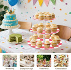 J JOYSAY Checkerboard Pink White Print Acrylic Cupcake Stand 3 Tier Dessert Table Display Set Clear Cake Stands for Party Baby Shower Wedding Decorations Easy Assembly Pastry Tower - Image 7