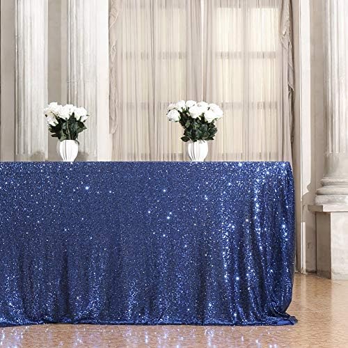 Eternal Beauty Navy Blue 90x132 Inch Nautical Party Sequin Tablecloth - Image 3