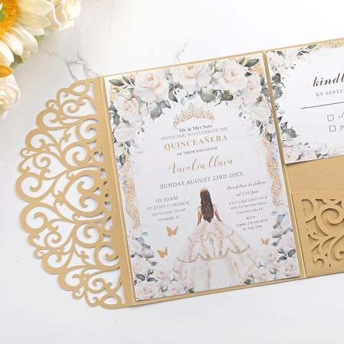 Gold Wedding Invitation Blank Bridal Shower Invitations with Rsvp Cards - Image 4