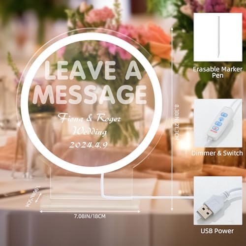 USB Acrylic Leave A Message Table Sign for Audio Guest Book Phone with Neon Table Sign for Wedding Party Birthdays Rentals Confessions Special Occasions (White) - Image 5