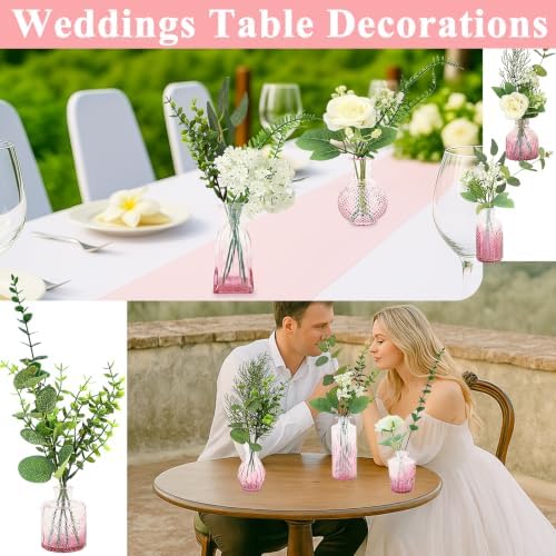 WARMALL Artificial Flowers with Vases, 16 Pcs Pink Bud Vases, & 81 Pcs Artificial Plants DIY Set Suitable for Centerpieces Table Weddings Party Office and Indoor Decor Mini Small Glass Clear - Image 3
