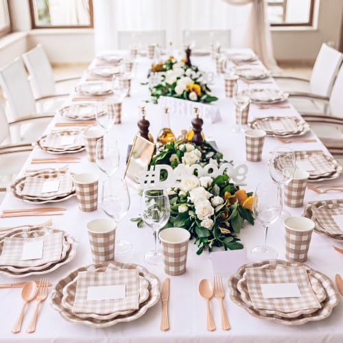 FillTouch 350 Pcs Brown Gingham Plates Napkins Cutlery Set for 50 Guests - Image 4