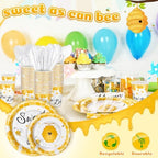 FillTouch 350 Pcs Bee Party Tableware for 50 Guests Baby Shower Bee Paper Plates Disposable Napkins Cups Plastic Knives Fork Spoon for Birthday Wedding - Image 4