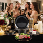 WDF 150PCS Black Plastic Plates - Black and Gold Plates Disposable - 25 Guest Disposable Dinnerware Sets for Party/Wedding/Halloween - Image 6