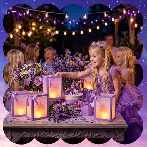 Retisee 12 Set Princess Sun Table Centerpiece with LED Purple Paper Lantern - Image 4