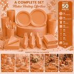 Tinybee 352 Pcs Orange Plastic Plates, Disposable Dinnerware Set for 50 - Image 2