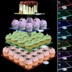 Rechargeable LED Cupcake Stand for 50 Cupcakes, 7 Colors Light Clear Cupcake Holder, 4 Tier Cupcake Tower, Acrylic Dessert Table Display Set for Weddings, Christmas, Birthday, Parties by Pleasedontforgetthemhere%EF%BC%81