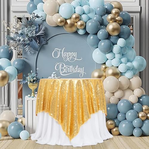 Poise3EHome Gold Sequin Tablecloth 90×90 Inch Square Sequin Fabric Table Cover Overlay for Baby Shower Birthday Party Wedding Christmas Holiday Cake Table Decoration - Image 2