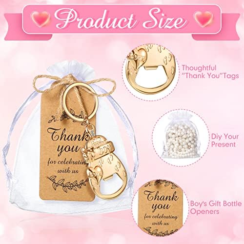 Sieral 30 Sets Boy Baby Shower Favors Gold Bottle Openers with Thank You Tags Bags Popping Bottles Keychains Baby Shower Return Gifts for Guests Birthday Party Souvenirs - Image 3