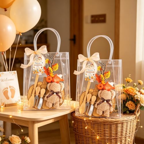 50 Pcs Fall Baby Shower Prizes for Game Winners 6 Sets Pumpkin Bamboo Cheese Board Spoon Fork Butter Spreaders Towel Thank You Card and Gift Bags for Thanksgiving Baby Shower Favors - Image 5