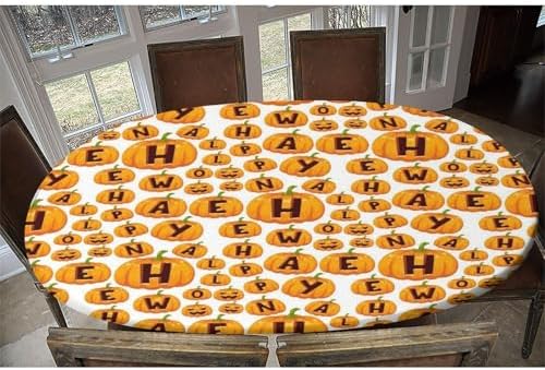 Halloween Letters Pumpkins Fabric Print Oval Tablecloth Fitted Greaseproof Waterproof Elastic for Kitchen and Dining Room Fits for 42" x 60" Oval Table - Image 6