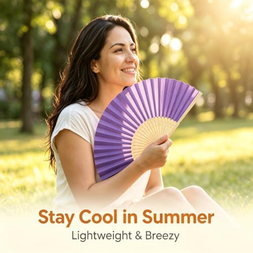 Paper Hand Fans, 8.3 Inch Foldable Handheld Fans for Wedding Favors, Party Decorations, Bridal Shower, Baby Shower, Summer Cooling, Decoration Fan(Purple-50) - Image 7
