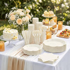 350 Pcs Ivory Scalloped Disposable Plates Tableware Set for 50 Guests - Image 2