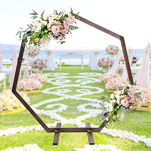 7.2FT Wooden Wedding Arch, Wedding Balloon Arches with Base, Heptagonal Wood Arch for Wedding Ceremony, Arbor Backdrop Stand for Weddings, Birthday Parties, Engagements, Commercial Events - Image 3