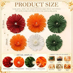 Giegxin 6 Pcs 31.5" 24" Giant Fall Paper Flowers Orange Sage Green Pom Poms - Image 3