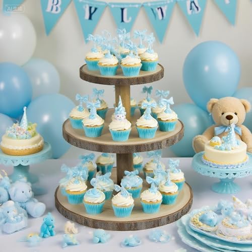 SENMUT Cupcake Stand Wood Dessert Stands 3 Tier Cupcake Tower Large Cupcake Display Stand Rustic Cupcake Tier Stand for Woodland Baby Shower Decorations,Wedding,Birthday,Party,Farmhouse Decor - Image 5