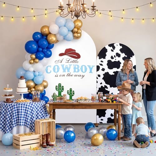 Moukeren a Little Cowboy is on The Way Arch Backdrop Cover 6ft and 7.2ft for Western Cowboy Themed Baby Shower Party Gender Reveal Birthday Party Banquet Photo Arches Background Decorations - Image 6
