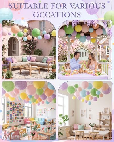Treela 48 Pcs Paper Lanterns Party Decorations Round, Pastel - Image 6