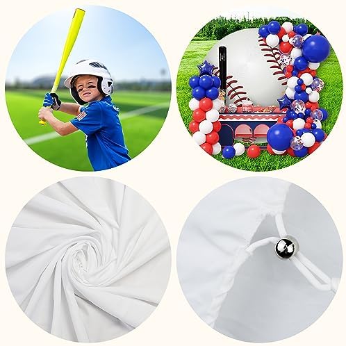 Diameter 6.5ft Baseball Birthday Round Backdrop Cover Red Grey White Sports Basebaball for Boy Kids Sports Athlete Newborn Gender Reveal Party Photography Background Cake Table Banner Decor - Image 4