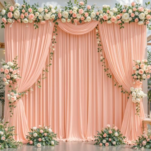 4 Panels Peach Backdrop Curtain for Parties Baby Shower Wrinkle Free Peach Photo Curtains Backdrop Drapes Fabric Decoration for Wedding Birthday Party 20ft(W) x 10ft(H) - Image 4