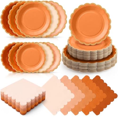 Zhehao 150 Pcs Orange Paper Plates Napkins Serves 50 by Zhehao