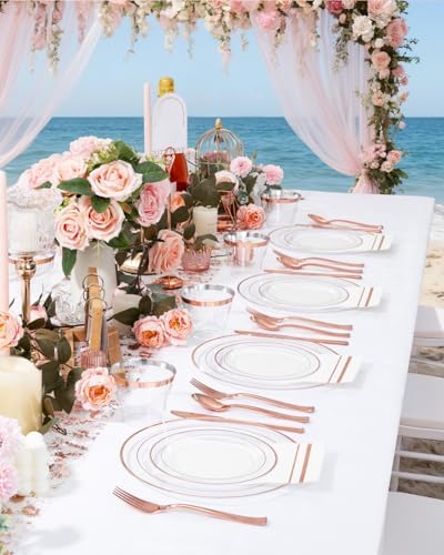 GATHER 700PCS Clear Rose Gold Plastic Plates 100 Guest for Wedding Party - Image 4