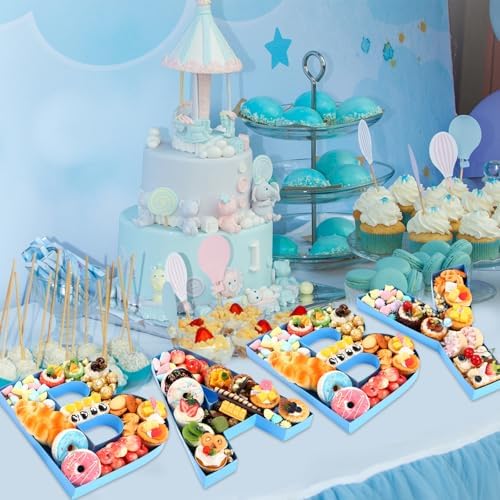 Mifoci 4 Pcs 13.7" Baby Charcuterie Board Letters Food Trays, Light Blue - Image 4