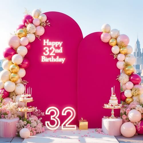Hot Pink Arch Backdrop Cover Set of 2 Wedding Arch Covers Stretchy Backdrop Decorations Baby Shower Bridal Shower Photo Birthday Party Arch Stand Cover 7.2 and 6ft Spandex - Image 2