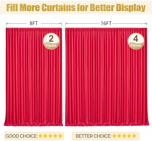 16x10FT Red Backdrop Curtains for Wedding Parties, Wrinkle Free Polyester Photography Backdrop Drapes for Wedding Baby Shower Birthday Parties Stage Background Stand Decorations 4x10ft,4 Panels - Image 7
