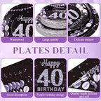 Pickmesh 400 Pcs 40th Birthday Party Supplies Purple Black Plates Serve 50 - Image 3