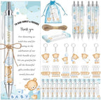 145 Pieces Baby Shower Favors for Guest Blue Bear Ballpoint Pens and Keychains Gifts Bulk Retractable Baby Shower Pens Gender Reveal Greeting Thank You Cards Souvenirs Game Prizes by EYNDYN