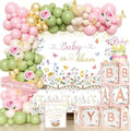 Baby in Bloom Baby Shower Decorations, Baby Shower Decorations for Girl, Flower Themed Backdrop Balloon Box Tablecloth Cake Topper Sash for Floral Baby Shower Decorations for Girl Pink Green by Fiesec