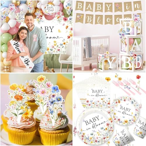 275Pcs Baby in Bloom Baby Shower Decorations for Girl Wildflower Baby in Bloom Disposable Paper Plates,Balloons Arch,Cake Topper,Backdrop,Cup,Tablecloth for Floral Baby Shower Party Decor Supplies - Image 6