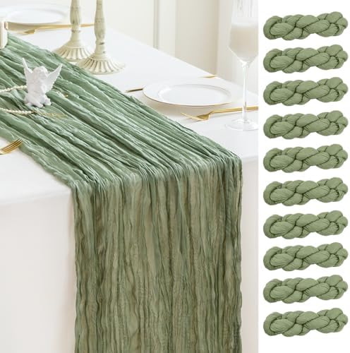 Sioloc 10 Pack Sage Green Cheesecloth Table Runner 120'' x 35'',Spring Easter Decor Soft Gauze Boho Wedding Table Decor for 10ft Table Birthday Party,Baby Shower, Bridal Shower, Home & Event Decor by HEALTHYCOMFORTLIFE