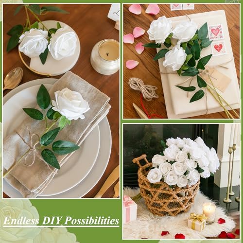 50 PCS White Roses Artificial Flowers, Fake Roses with Stems Realistic Silk Roses for DIY Wedding Bouquets Tables Centerpieces Arrangements Party Baby Shower Birthday Home Decor Christmas Gift for Her - Image 3