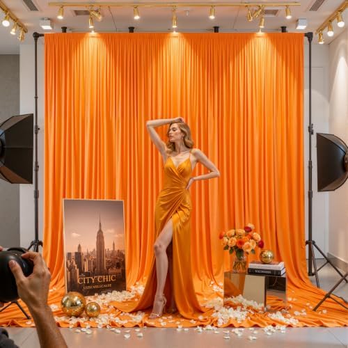 10x10FT Backdrop Curtains with Rod Pockets - Wrinkle Free Photo Stage Backdrop 2 Panels Curtains Drapes for Photography Wedding Party Baby Shower Decorations (Orange) - Image 6