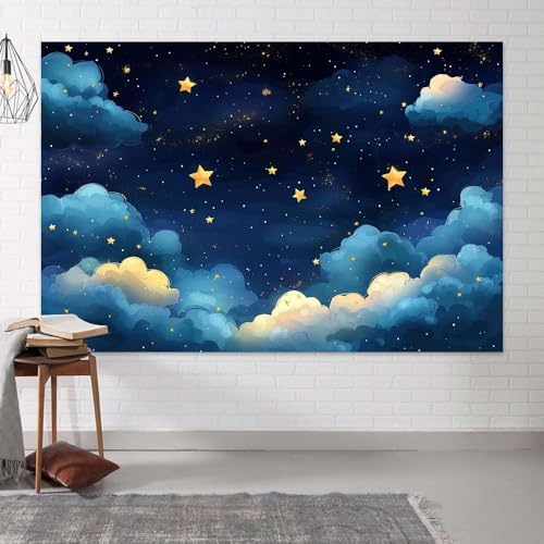 8 x 6 ft Blue Galaxy Starry Sky Stars Backdrop Night Sky Cloud Flash Stars Children Kids Birthday Baby Shower Party Banner Newborn Baby Child Portrait Decorations Photo Props - Image 4